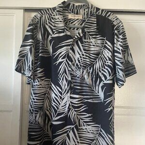 Tommy Bahama Men's 100% Silk Shirt Size XL Palm Print Black Gray Beach Vacation